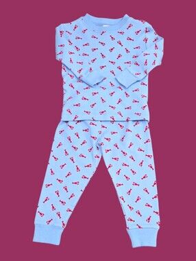 Luigi Kids Boy's Light Blue  Pajama Set with Red "Lobster" Print